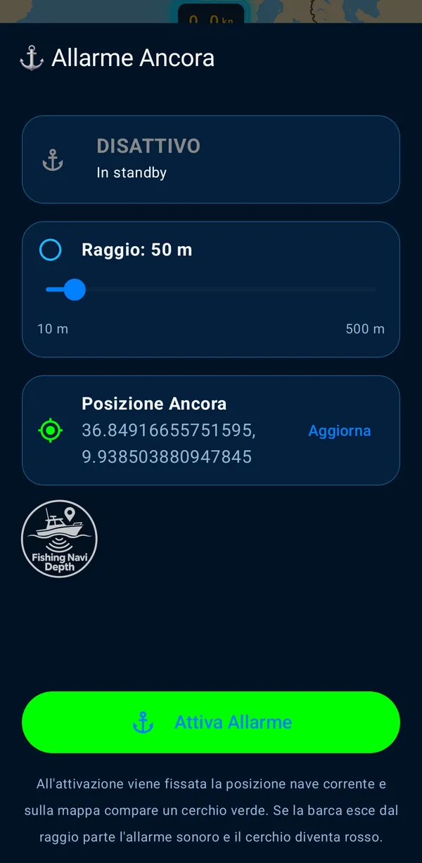 L'allarme àncora con il raggio di sicurezza
